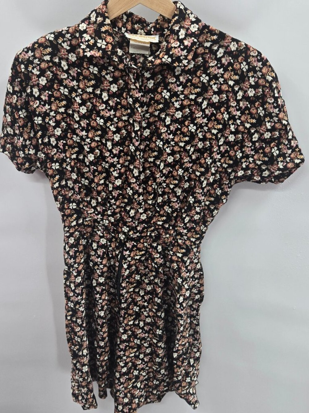 Vintage Bee Darling Black Ditsy Floral Cottagecore Romper Tag 7/8 fits S/M